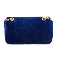 GUCCI - Sac bandoulière Marmont GG velours bleu - Handbag