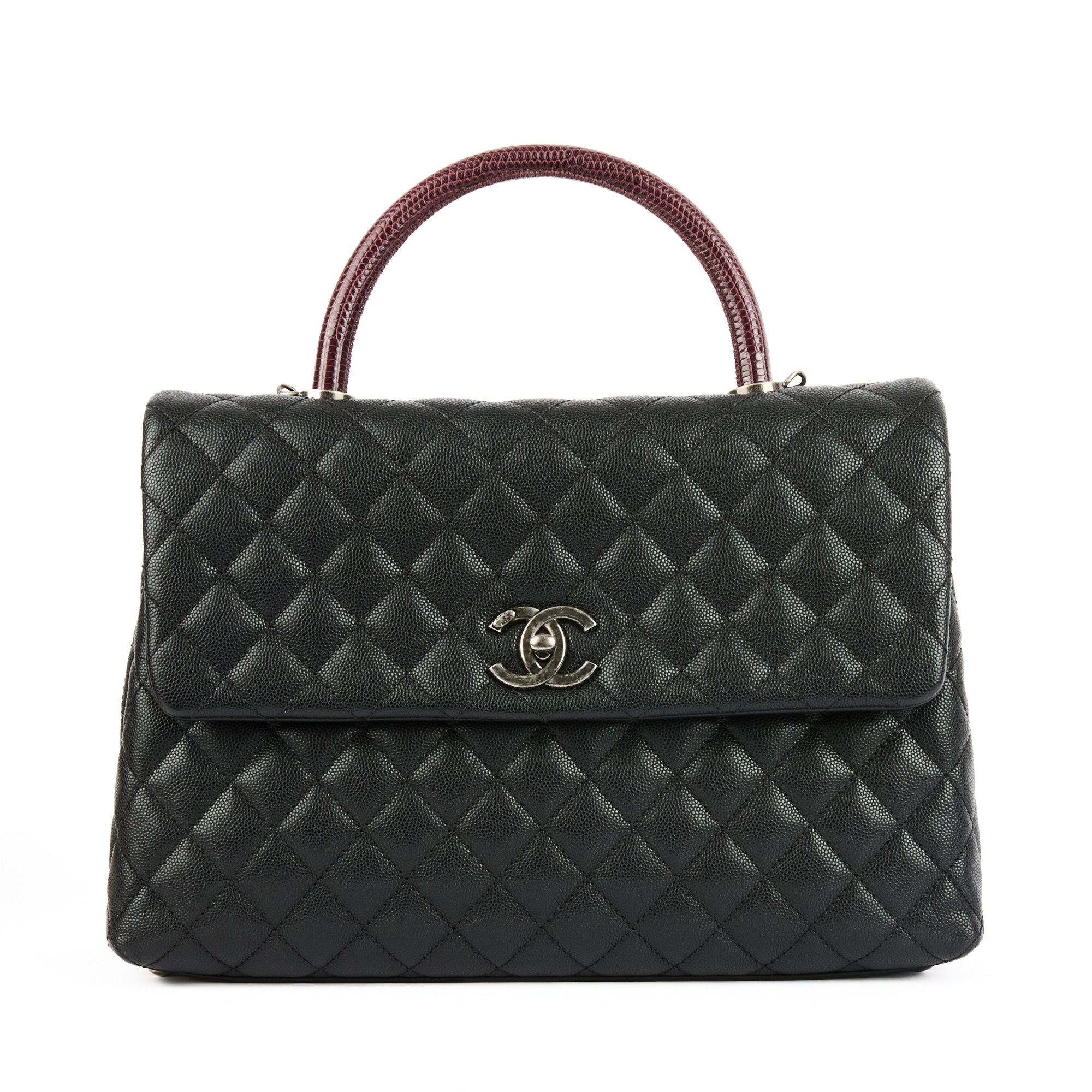 CHANEL - Sac bandoulière Coco Handle cuir caviar noir lézard - Handbag