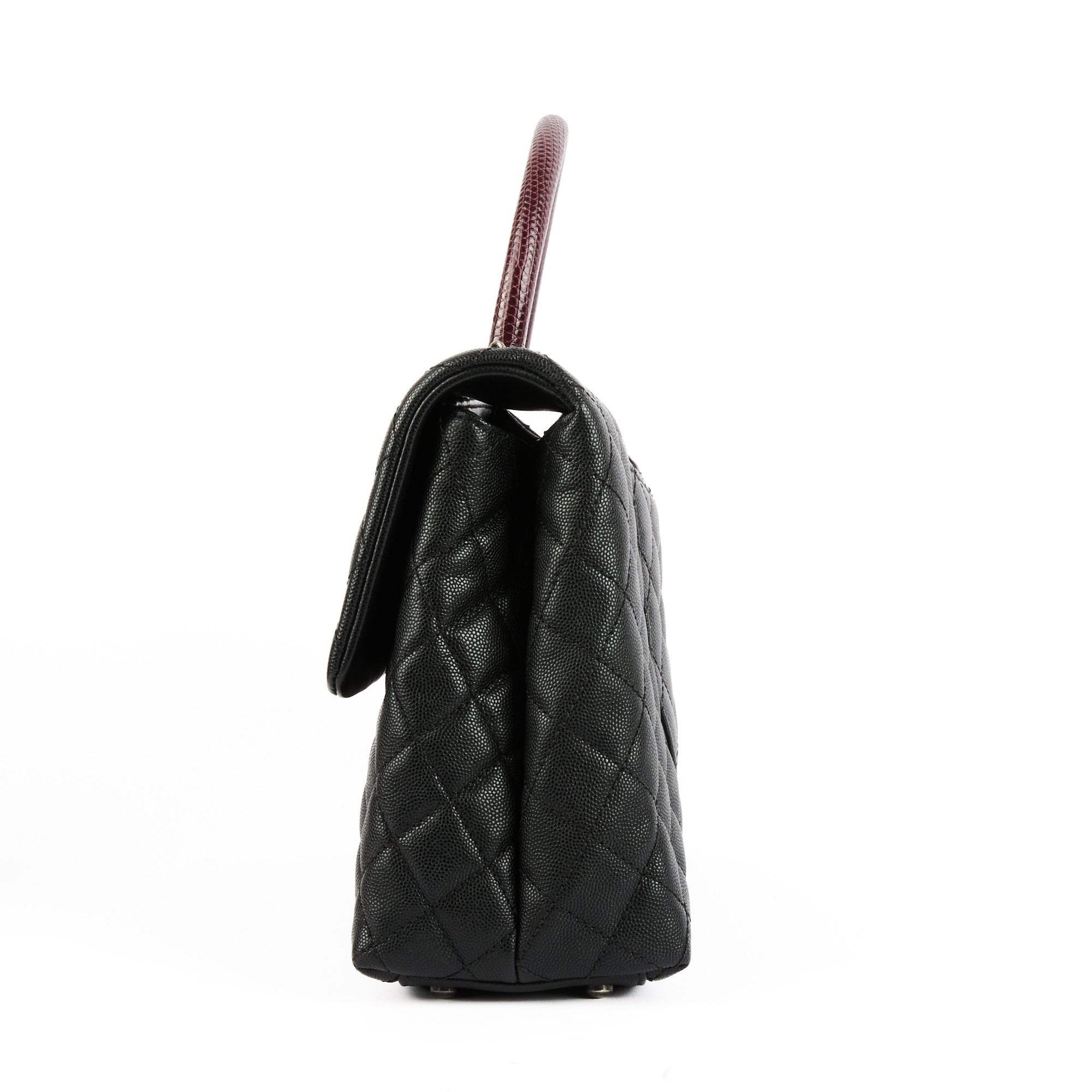 CHANEL - Sac bandoulière Coco Handle cuir caviar noir lézard - Handbag