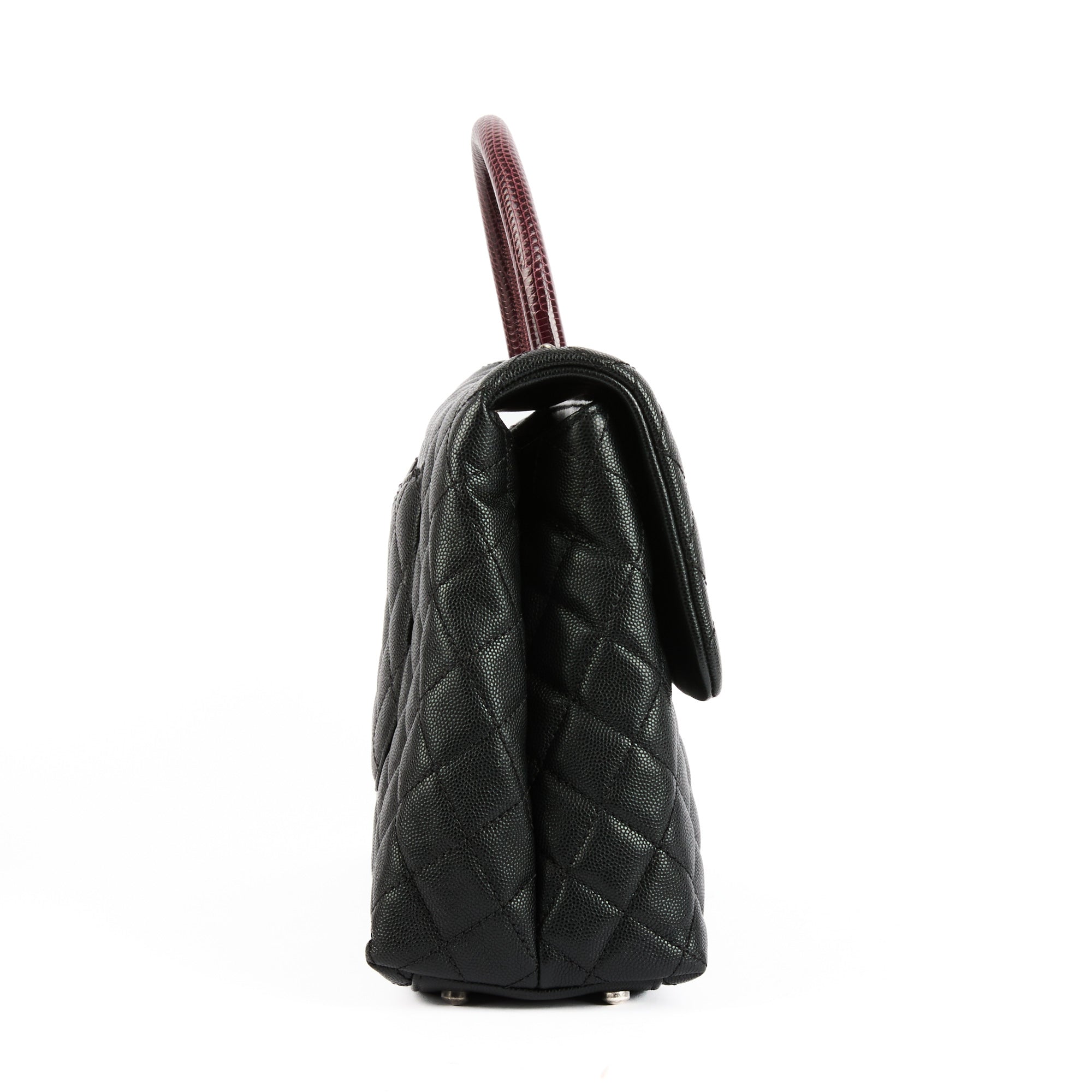 CHANEL - Sac bandoulière Coco Handle cuir caviar noir lézard - Handbag
