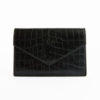 SAINT LAURENT - Sac bandoulière Enveloppe cuir embossé croco all black noir - Handbag