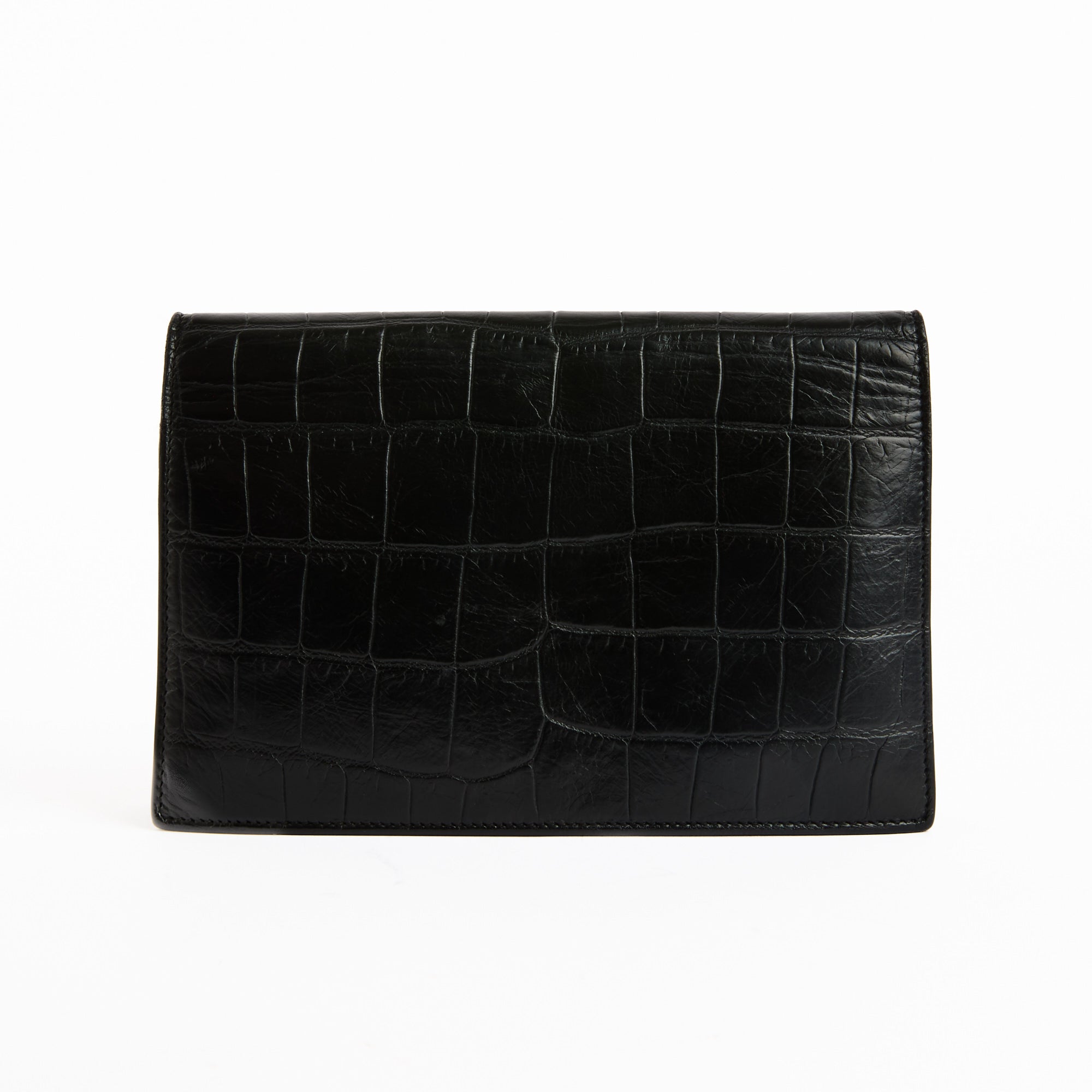 SAINT LAURENT - Sac bandoulière Enveloppe cuir embossé croco all black noir - Handbag