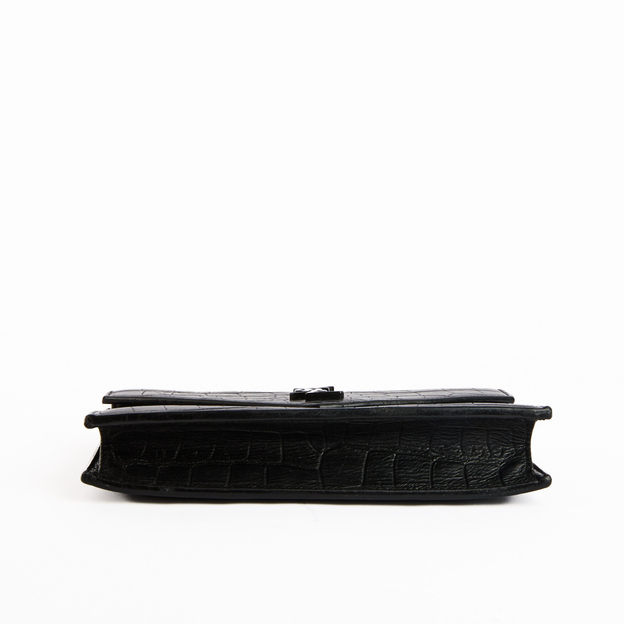 SAINT LAURENT - Sac bandoulière Enveloppe cuir embossé croco all black noir - Handbag