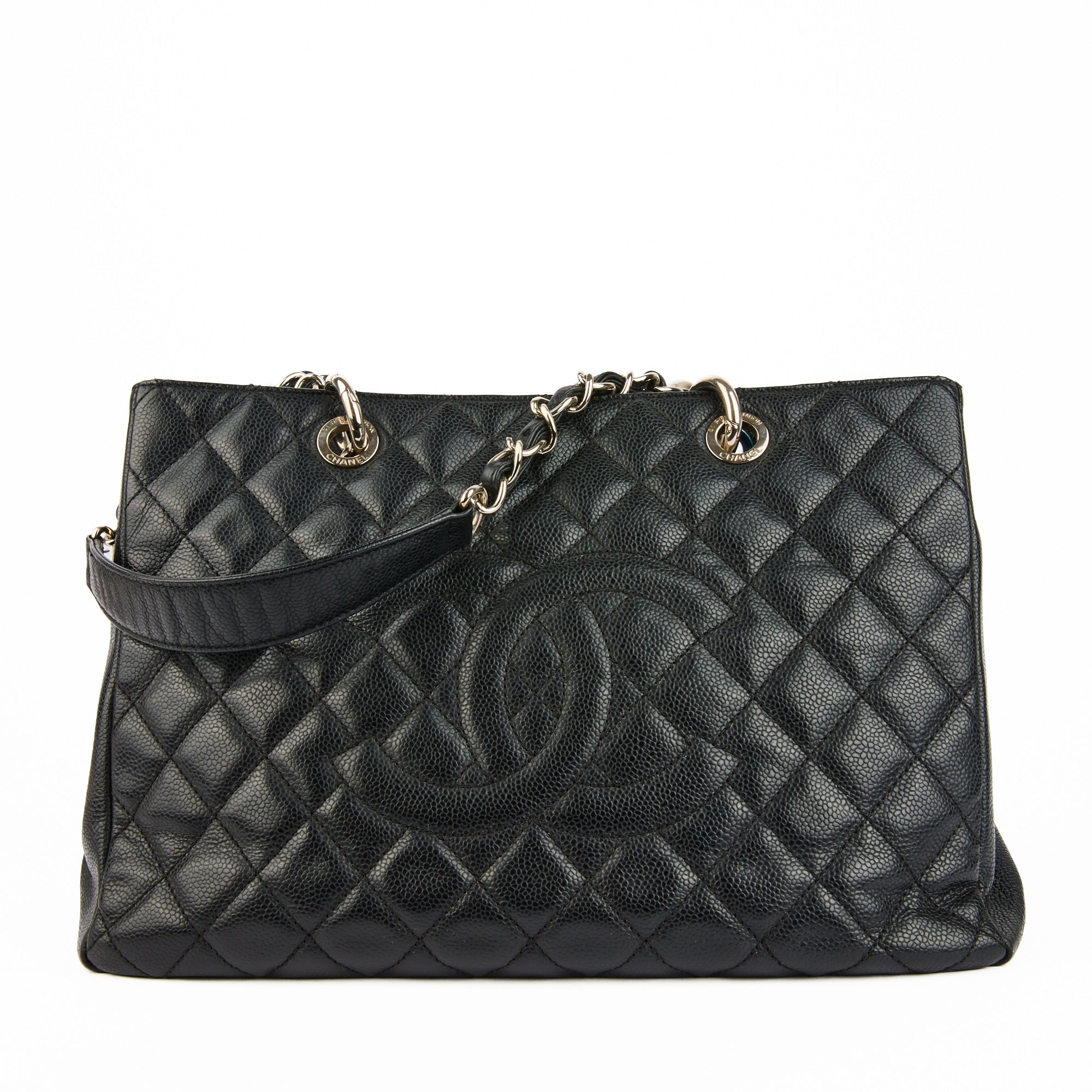CHANEL - Sac à main Cabas Shopping Logo CC cuir Caviar noir - Handbag