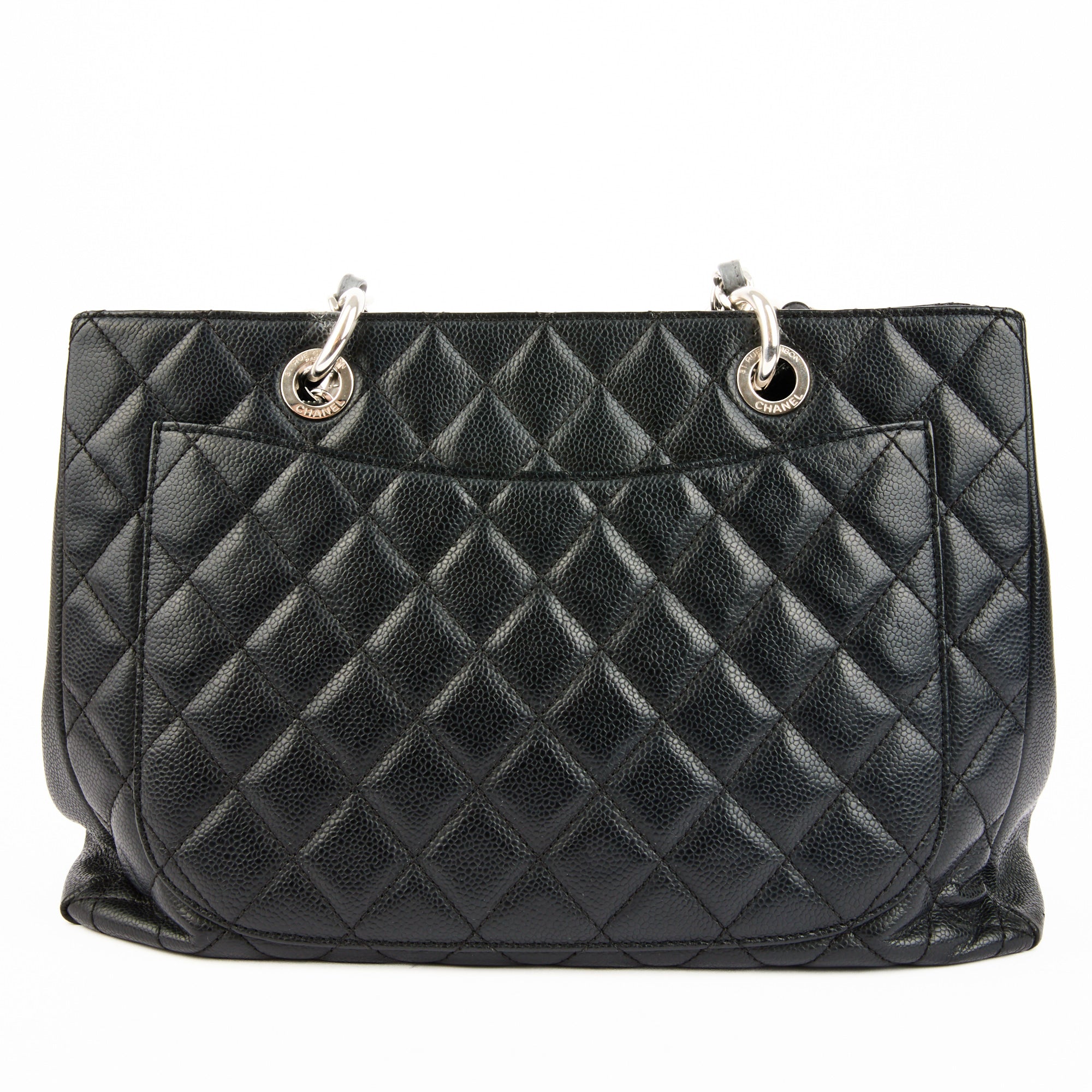 CHANEL - Sac à main Cabas Shopping Logo CC cuir Caviar noir - Handbag