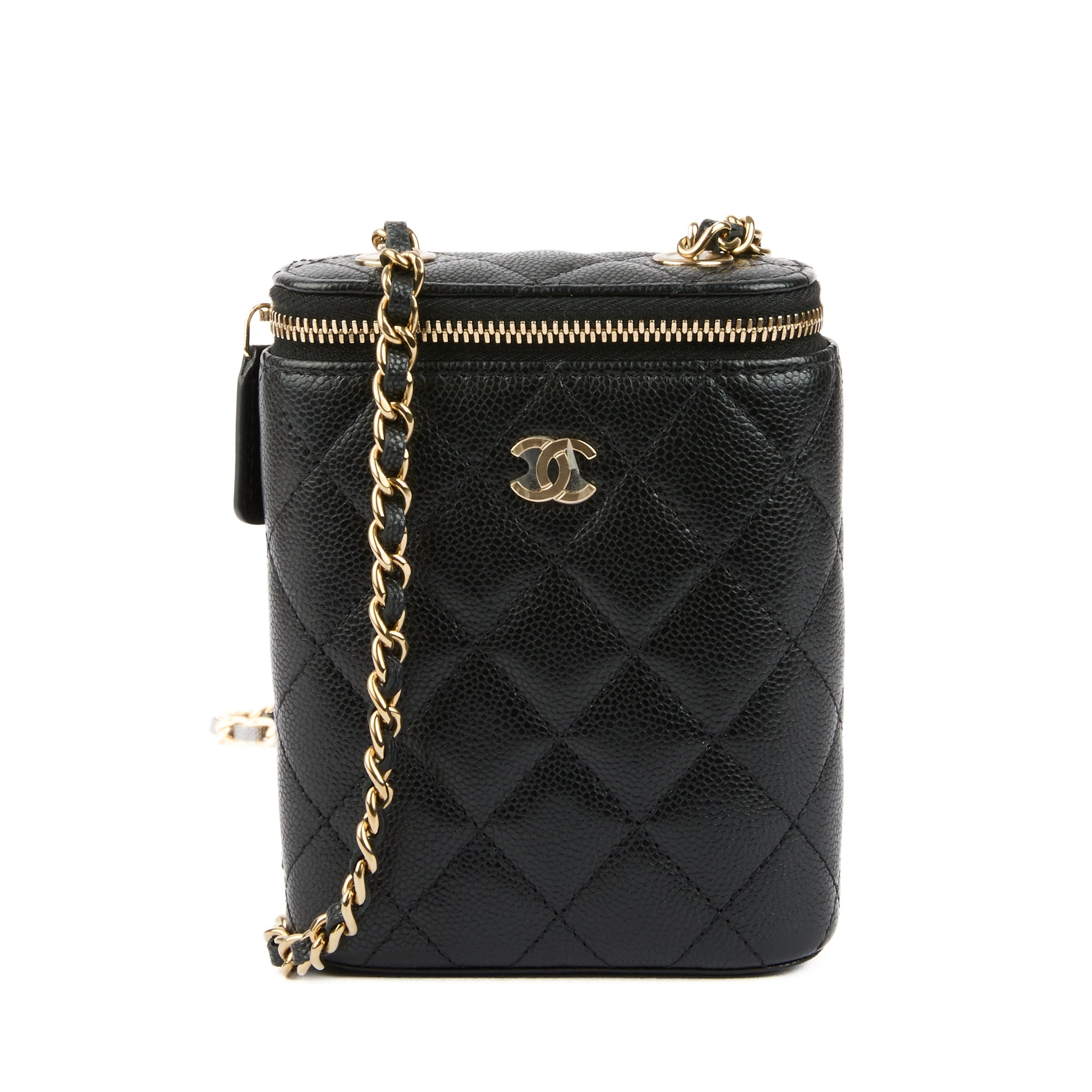 CHANEL - Sac bandoulière mini Vanity on chain cuir caviar noir - Handbag