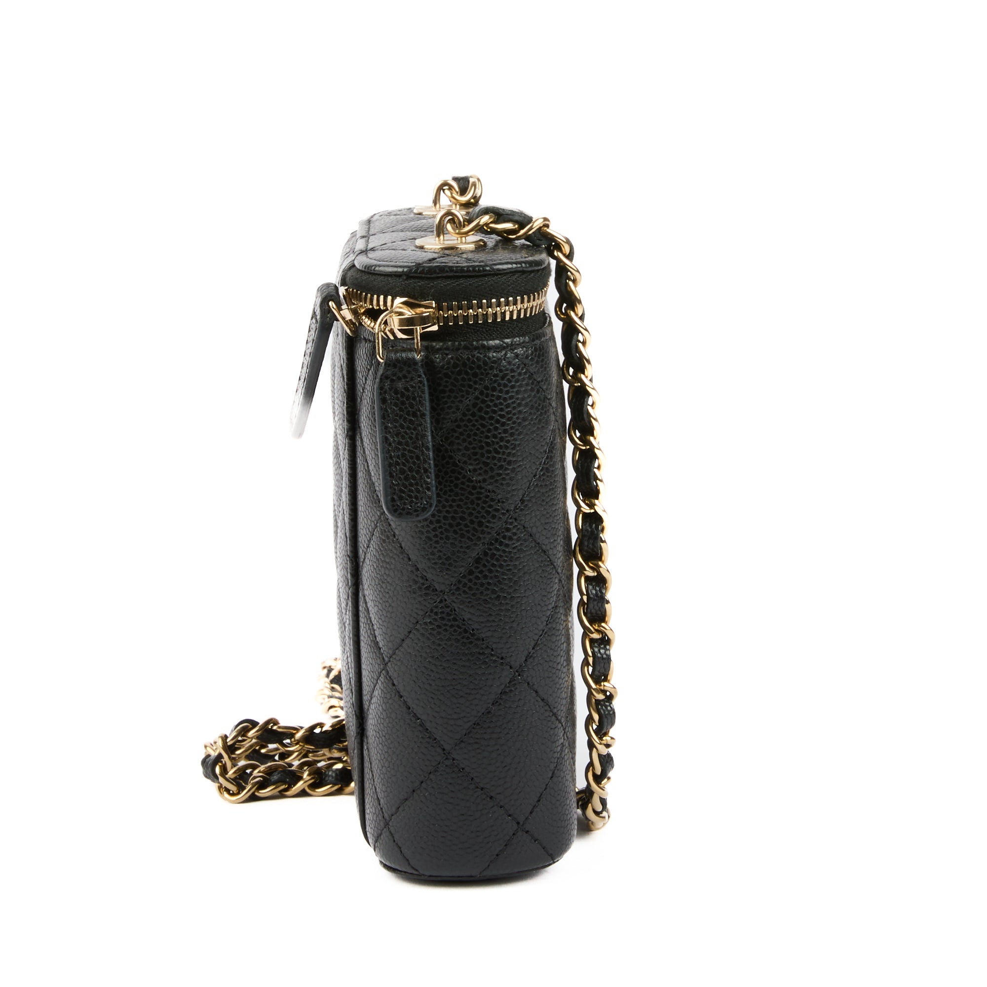 CHANEL - Sac bandoulière mini Vanity on chain cuir caviar noir - Handbag