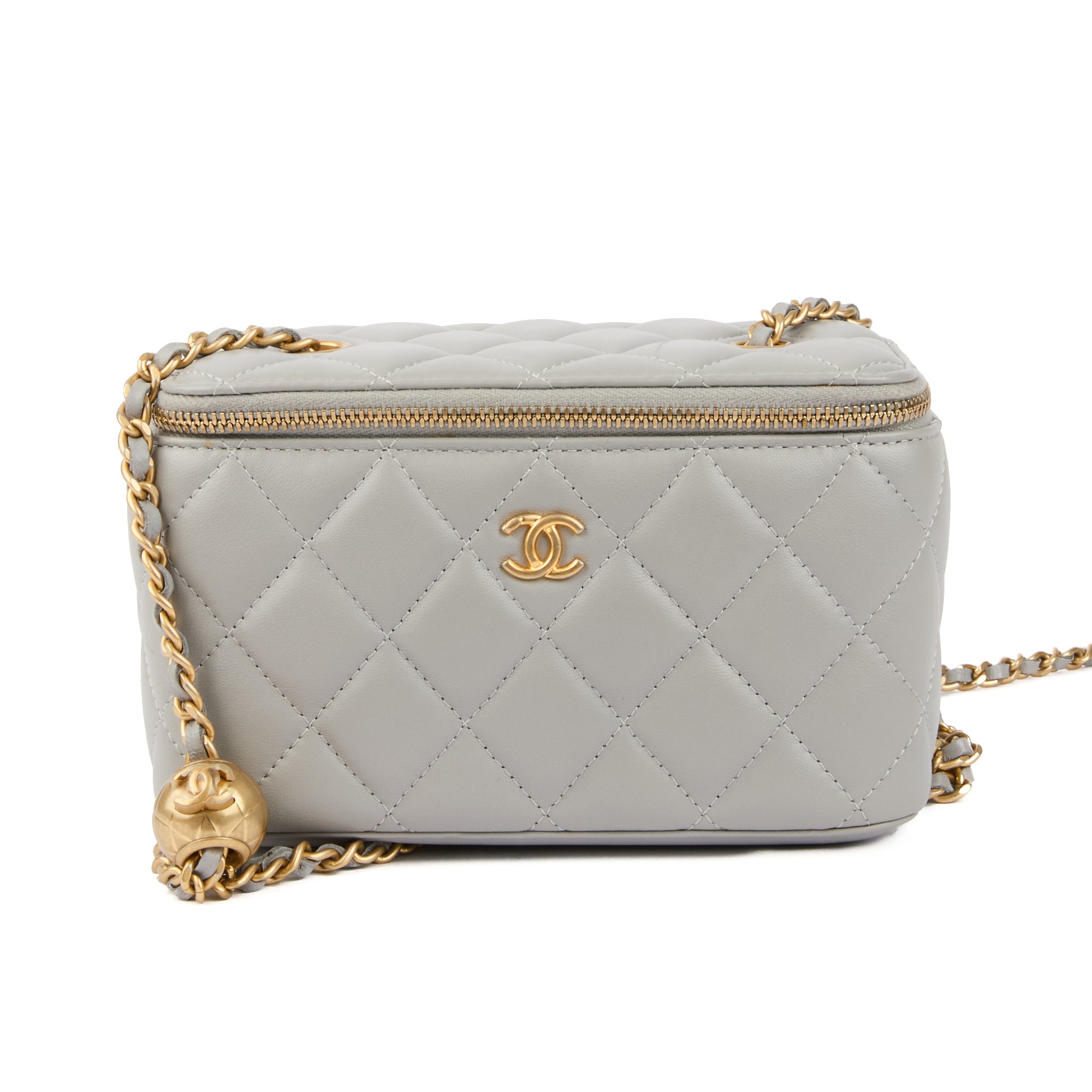CHANEL - Sac bandoulière Vanity Logo cc cuir Gris - Hand Shoulder Bag