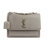 SAINT LAURENT - Sac à main Sunset cuir Embossé Crocodile gris - Handbag