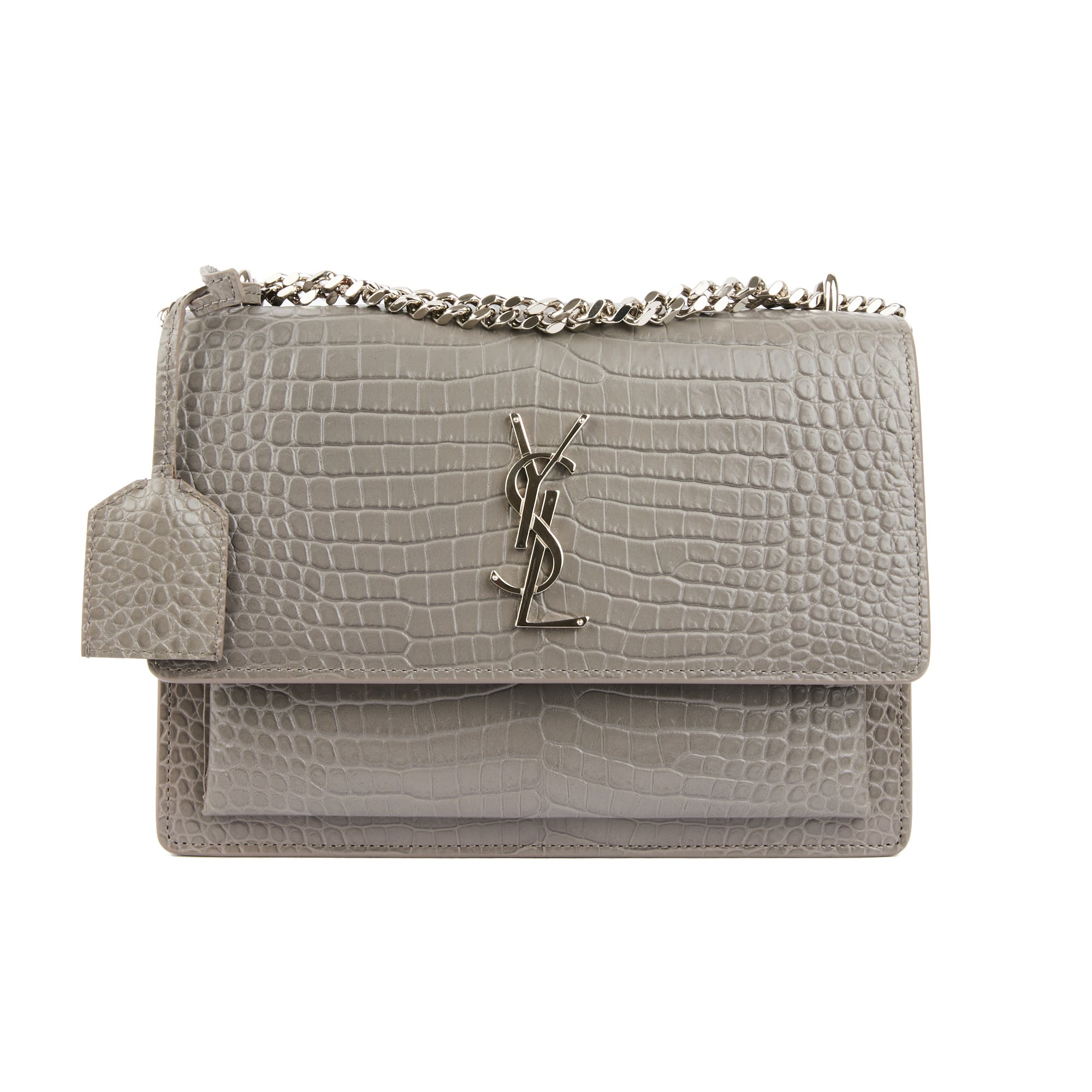 SAINT LAURENT - Sac à main Sunset cuir Embossé Crocodile gris - Handbag
