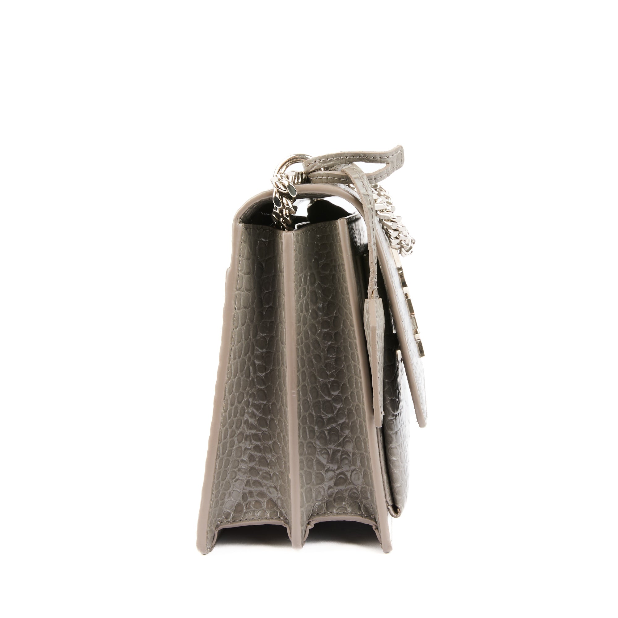 SAINT LAURENT - Sac à main Sunset cuir Embossé Crocodile gris - Handbag