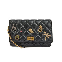 CHANEL - Sac à main Wallet on Chain 2.55 Charm Lucky cuir noir - Hand Shoulder Bag