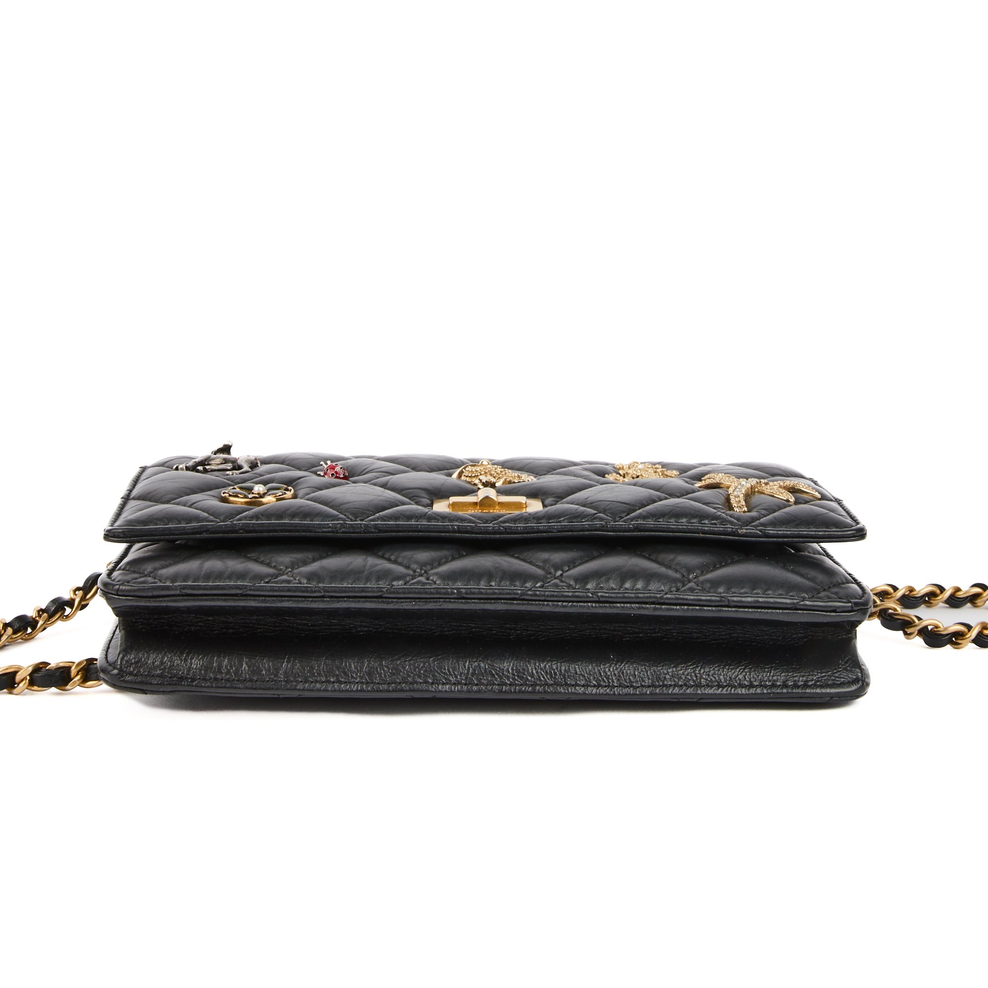 CHANEL - Sac à main Wallet on Chain 2.55 Charm Lucky cuir noir - Hand Shoulder Bag