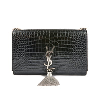 SAINT LAURENT - Sac bandoulière Kate cuir embossé croco noir - handbag