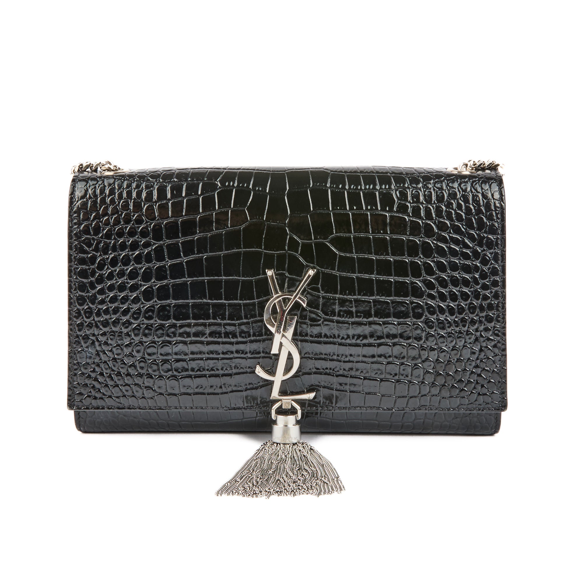 SAINT LAURENT - Sac bandoulière Kate cuir embossé croco noir - handbag