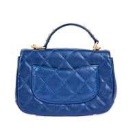 CHANEL - Sac bandoulière Top handle cuir caviar bleu - Handbag