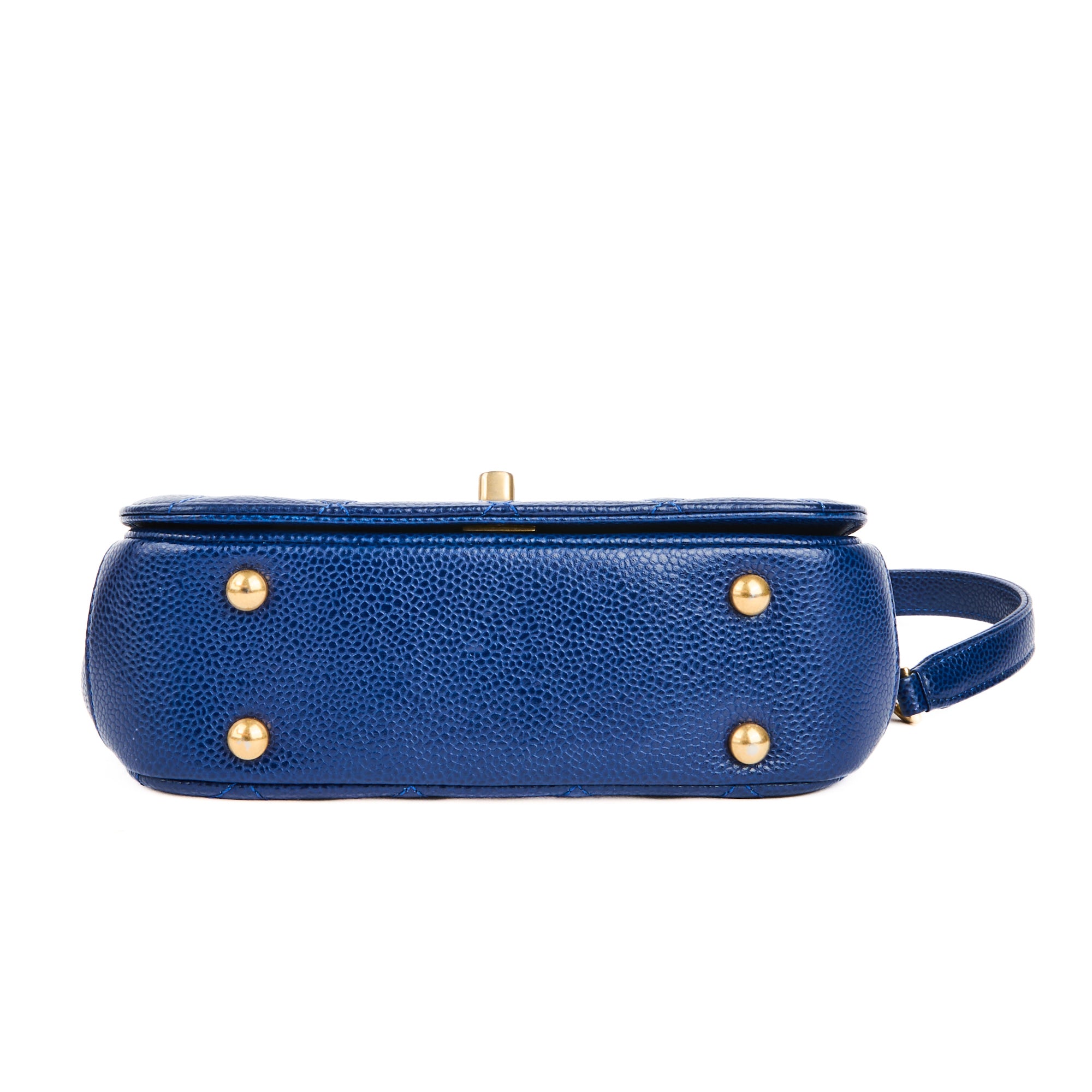 CHANEL - Sac bandoulière Top handle cuir caviar bleu - Handbag