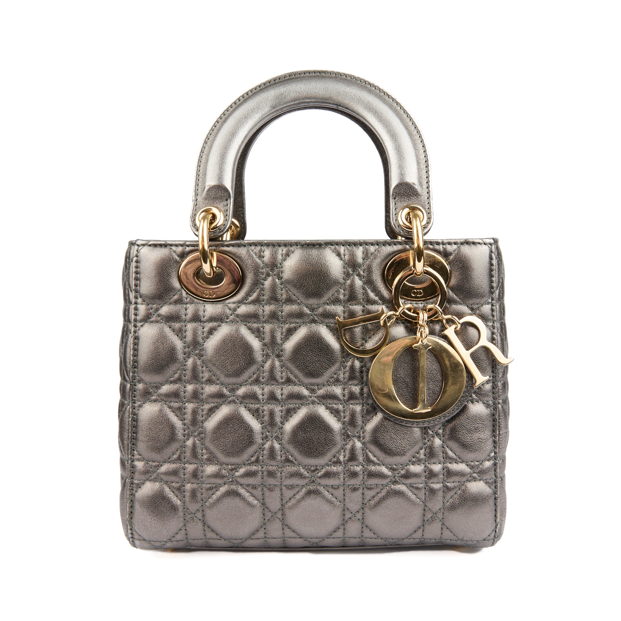 DIOR - Sac à main Lady Dior ABC cuir argenté - Handbag
