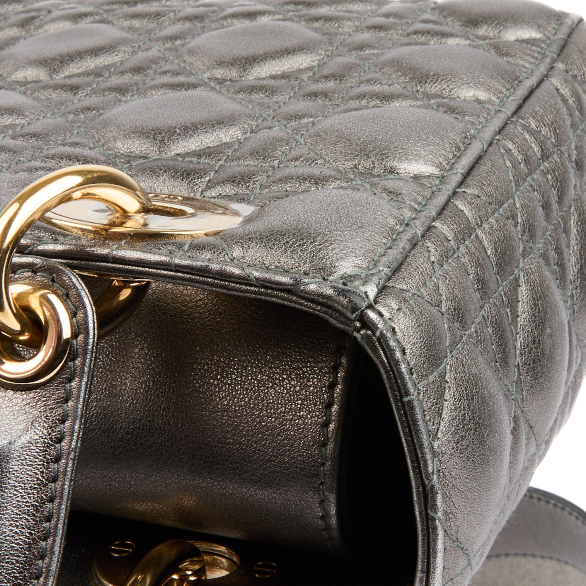 DIOR - Sac à main Lady Dior ABC cuir argenté - Handbag