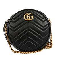 GUCCI - Sac bandoulière Marmont GG Rond cuir noir - Handbag