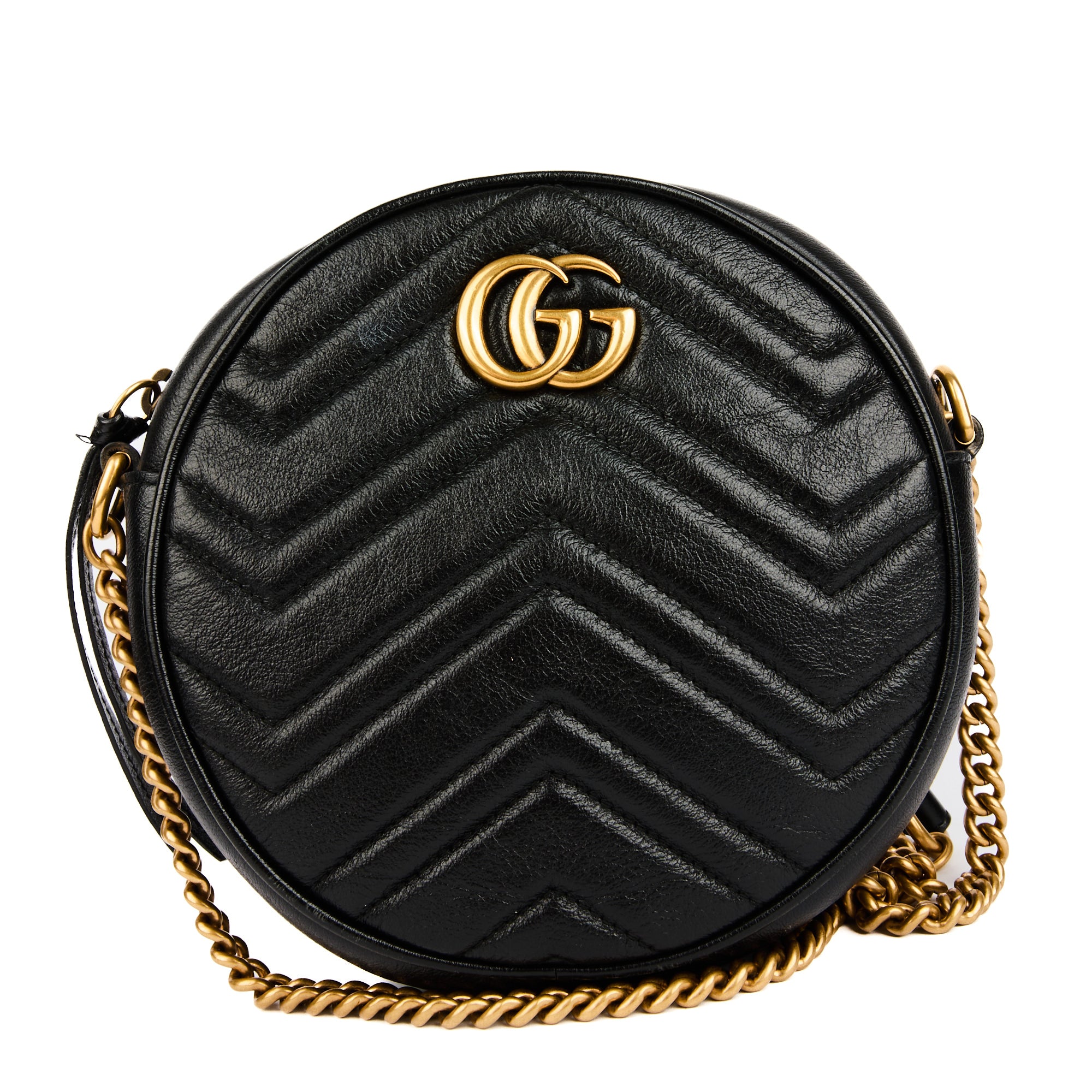 GUCCI - Sac bandoulière Marmont GG Rond cuir noir - Handbag