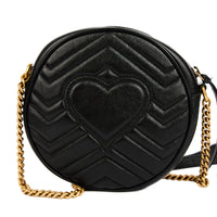 GUCCI - Sac bandoulière Marmont GG Rond cuir noir - Handbag