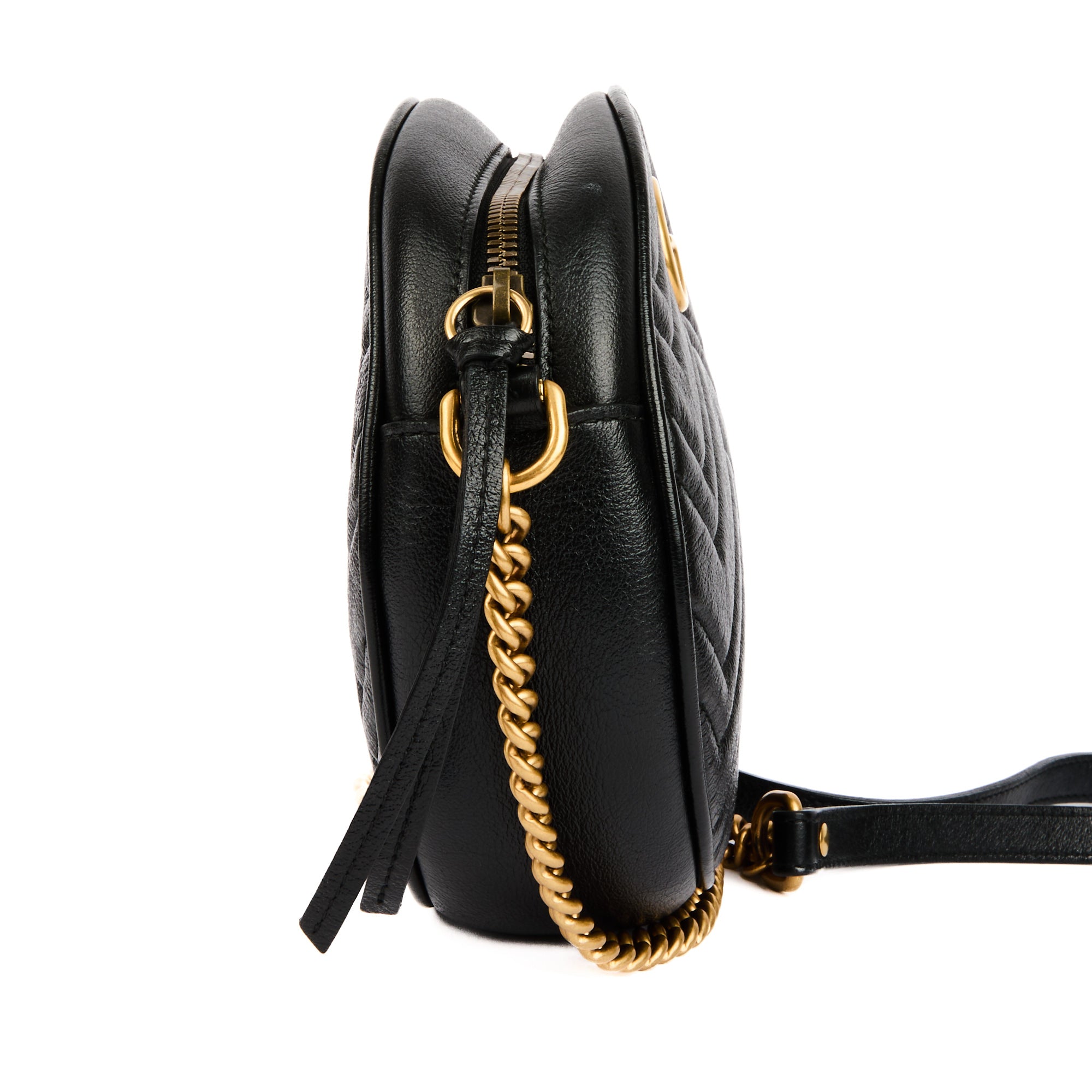 GUCCI - Sac bandoulière Marmont GG Rond cuir noir - Handbag