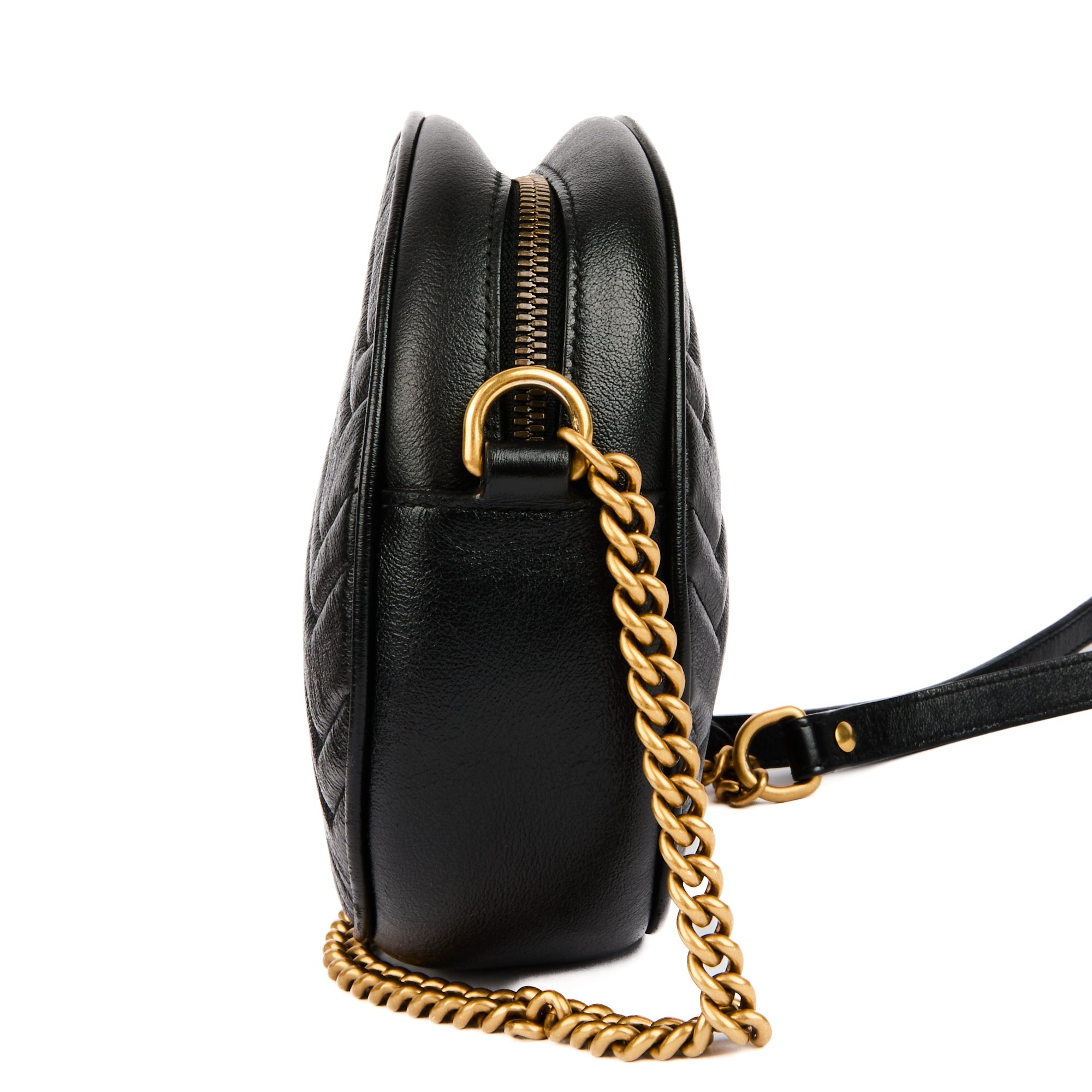 GUCCI - Sac bandoulière Marmont GG Rond cuir noir - Handbag