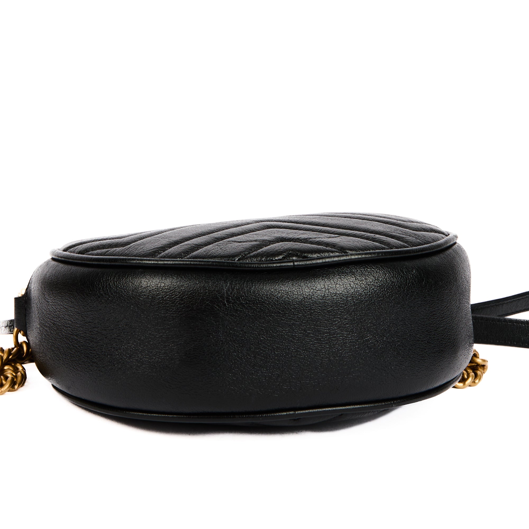 GUCCI - Sac bandoulière Marmont GG Rond cuir noir - Handbag