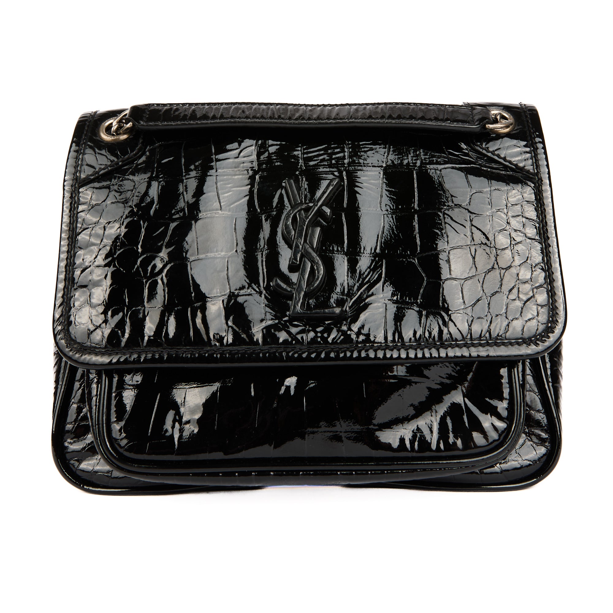 SAINT LAURENT - Sac bandoulière Niki Baby cuir vernis embossé croco
