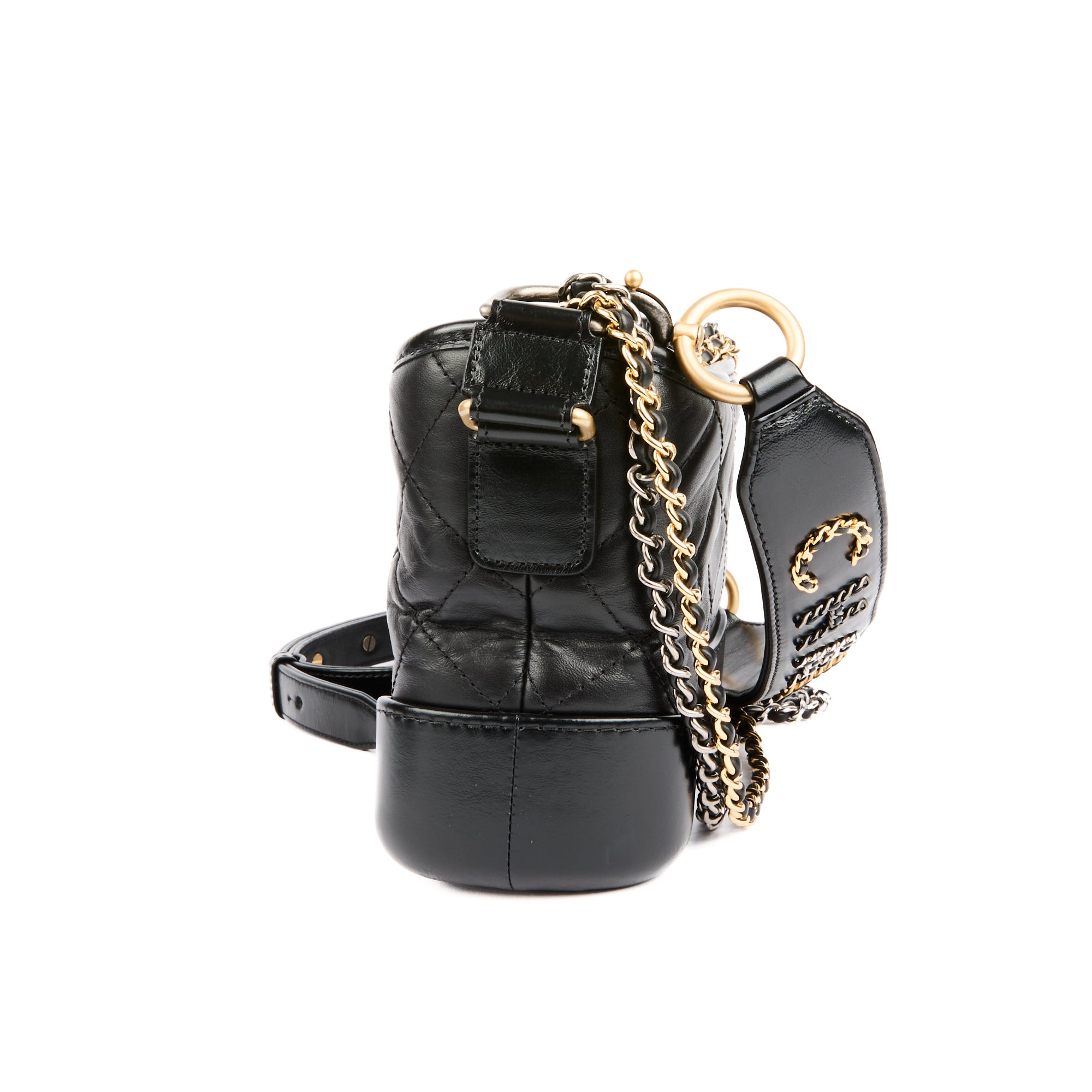 CHANEL - Sac bandoulière Gabrielle PM Logo cuir noir - Handbag