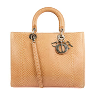 DIOR - Sac bandoulière Lady Dior Large cuir python beige - Handbag