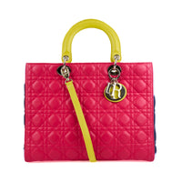 DIOR - Sac à main Lady Large Multicolore rose jaune bleu - Handbag