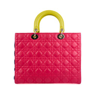 DIOR - Sac à main Lady Large Multicolore rose jaune bleu - Handbag