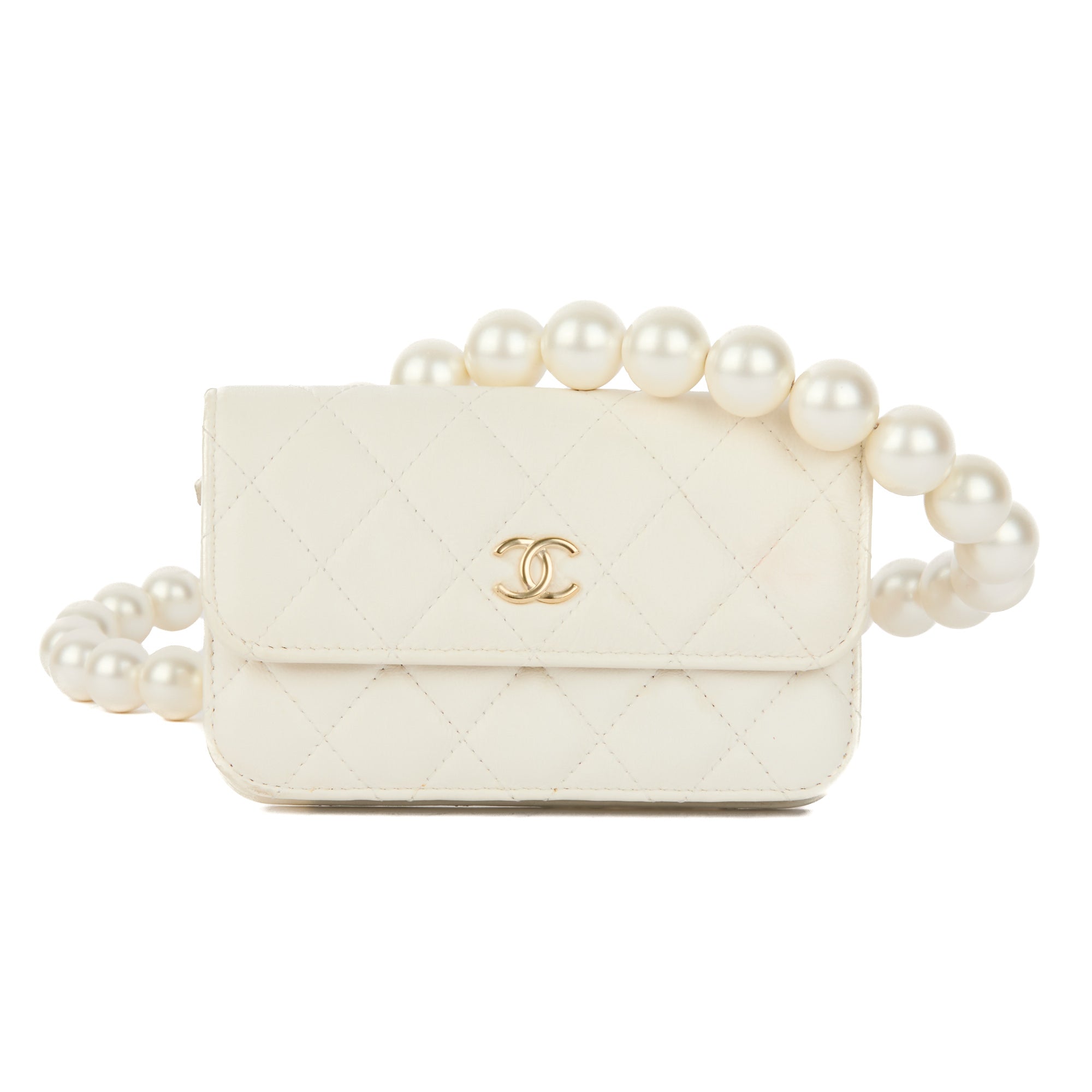 CHANEL - Sac bandoulière Wallet on Chain Maxi Pearls cuir blanc - Shoulder Handbag