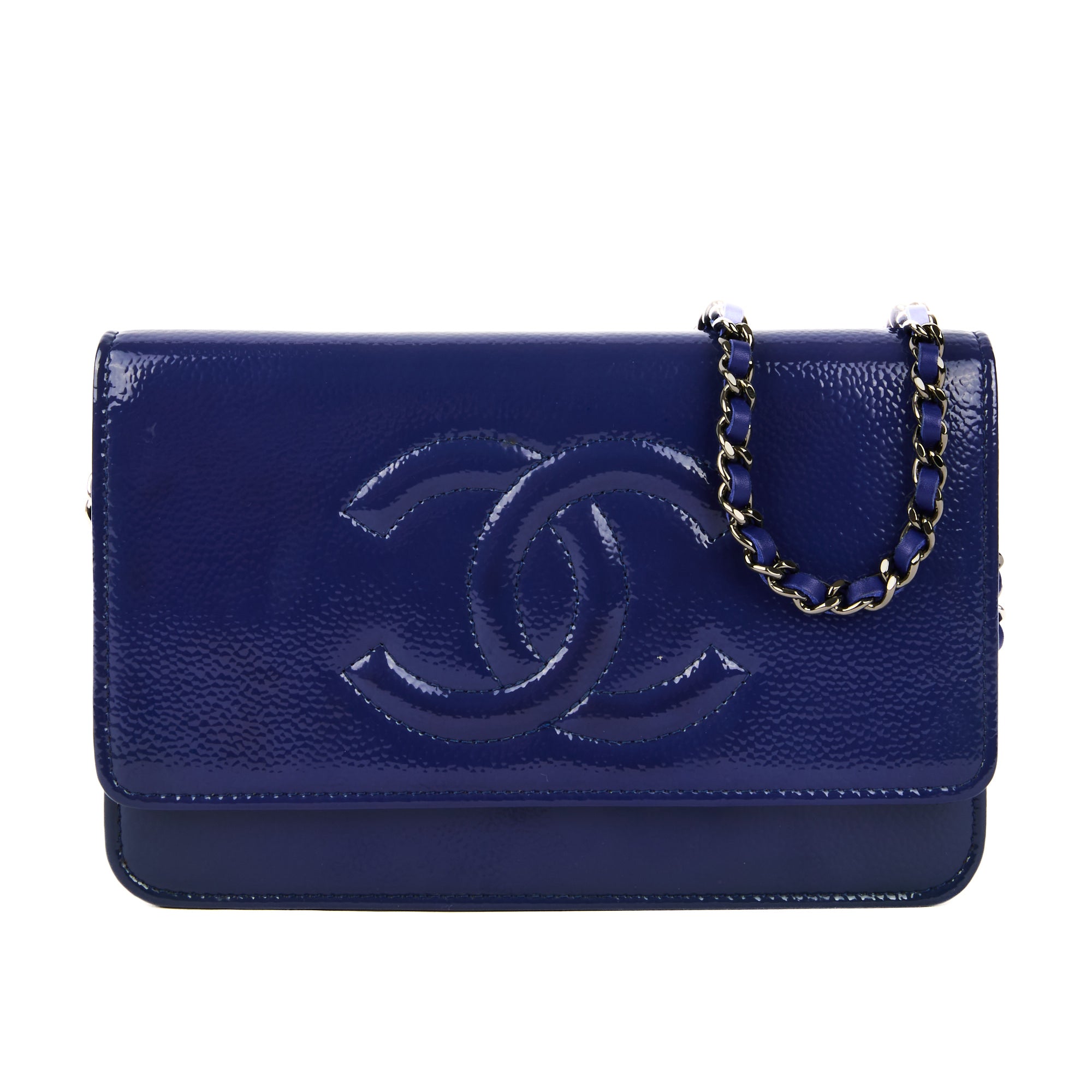 CHANEL - Sac bandoulière Wallet on Chain cuir vernis bleu - Shoulder Handbag