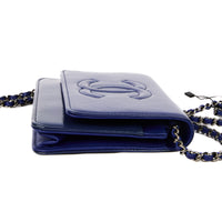 CHANEL - Sac bandoulière Wallet on Chain cuir vernis bleu - Shoulder Handbag