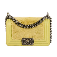 CHANEL - Sac bandoulière Mini Boy fourrure lapin cuir vert - Handbag