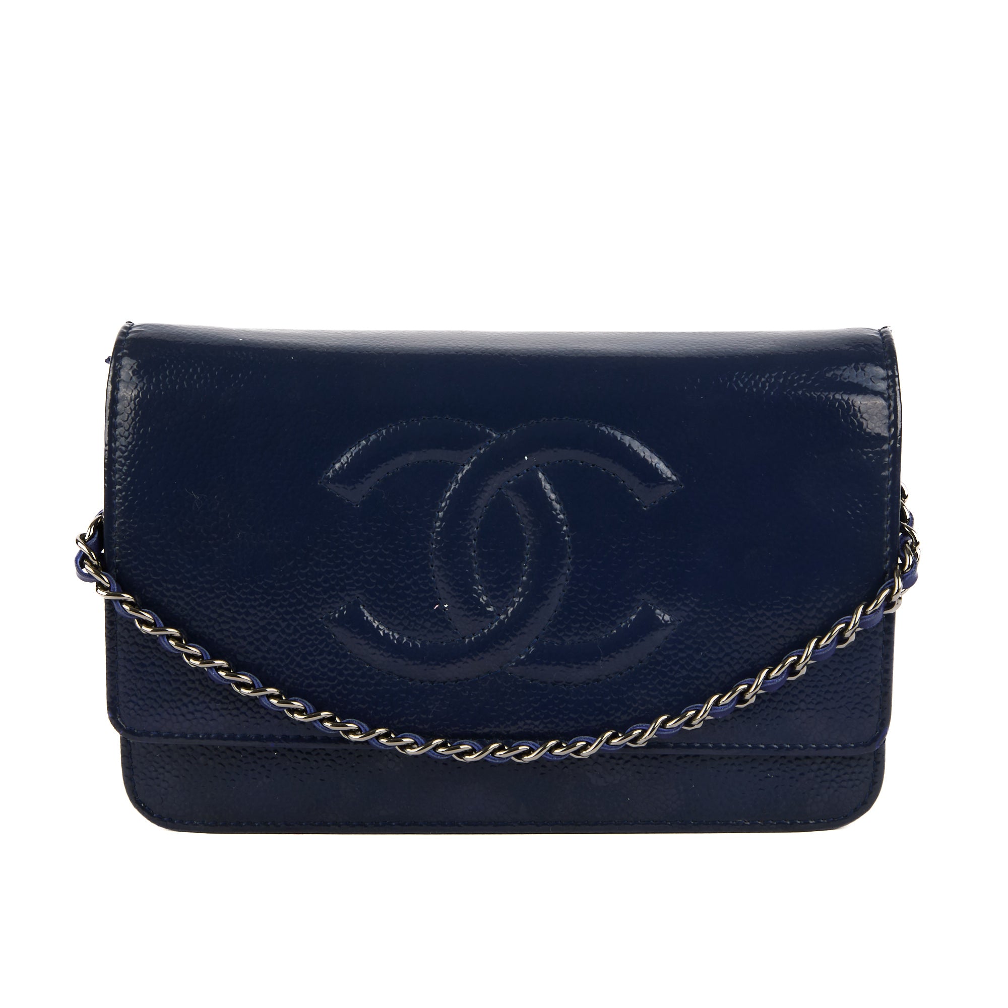 CHANEL - Sac bandoulière Wallet on Chain cuir vernis bleu marine - Shoulder Handbag