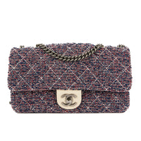 CHANEL - Sac bandoulière Timeless tweed Flap bag blanc rouge bleu - Shoulder Bag