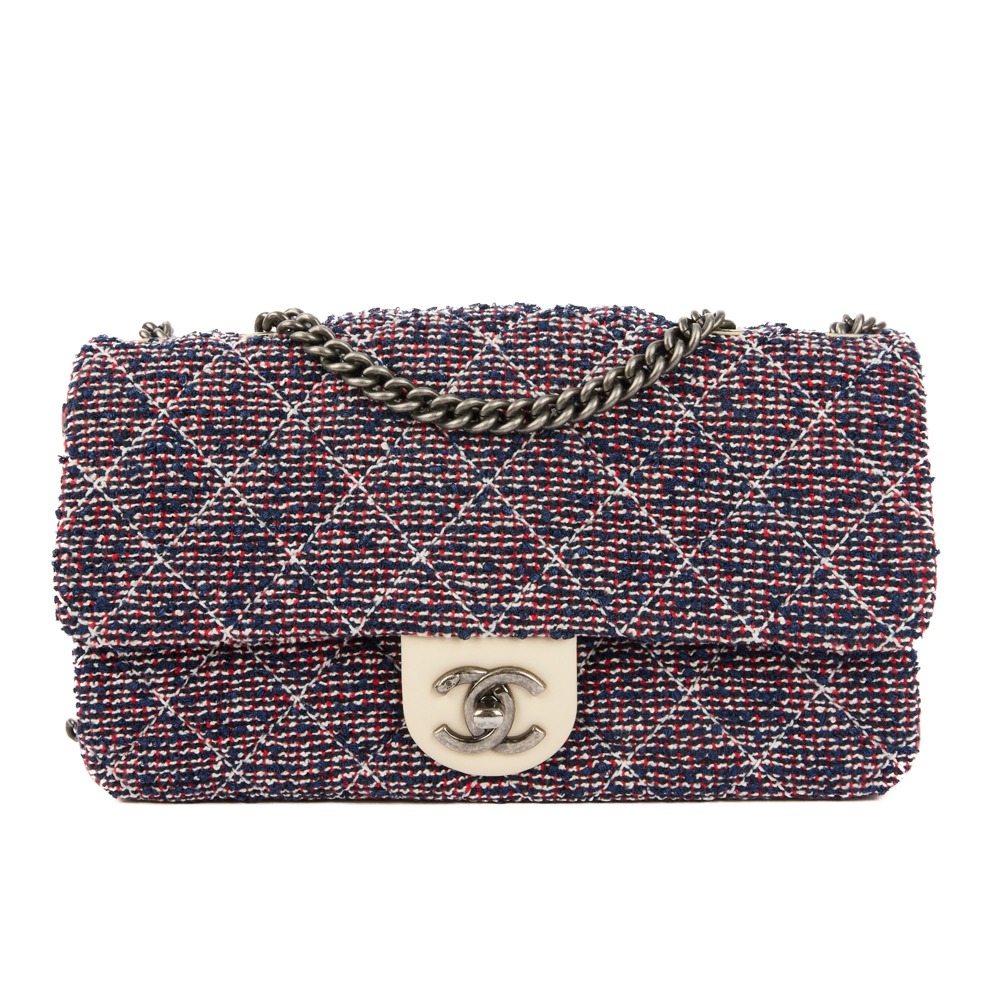 CHANEL - Sac bandoulière Timeless tweed Flap bag blanc rouge bleu - Shoulder Bag