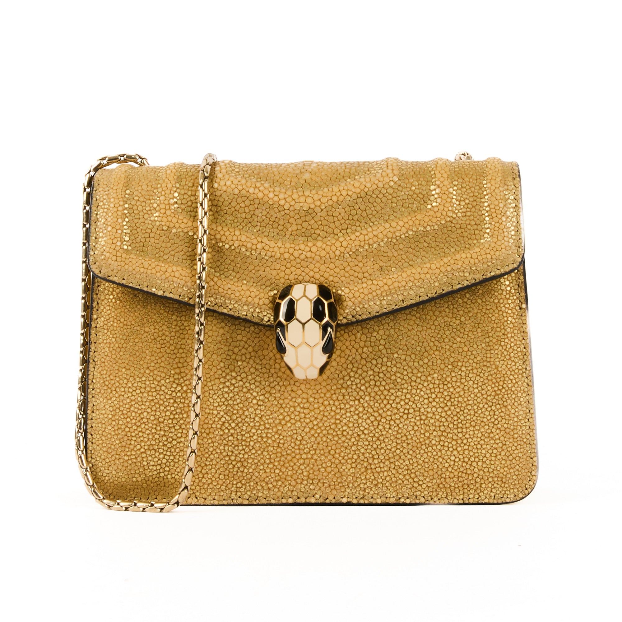 BVLGARI - Sac bandoulière Serpenti Forever cuir galuchat doré - Handbag