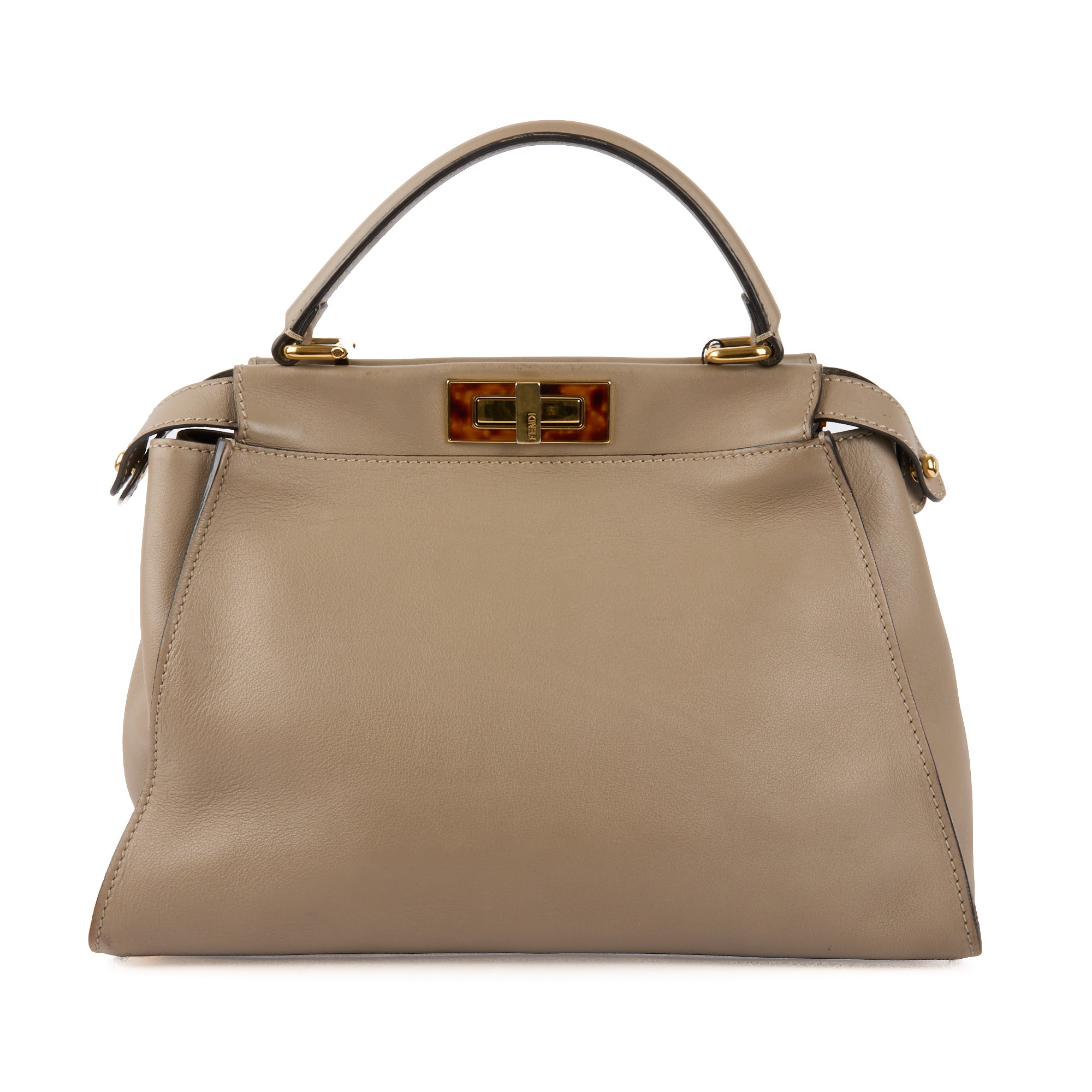 FENDI - Sac bandoulière Peekaboo Medium cuir Taupe - Hand Bag