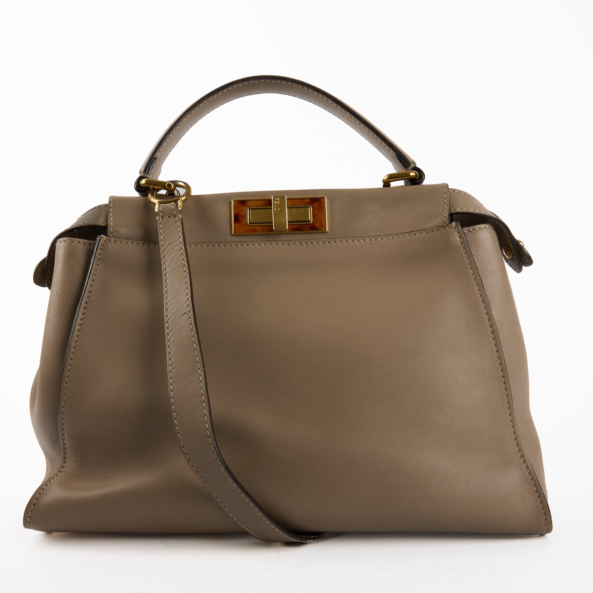 FENDI - Sac bandoulière Peekaboo Medium cuir Taupe - Hand Bag