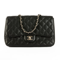 CHANEL - Jumbo Classic Single Flap Bag in Black Caviar Leather - Handbag
