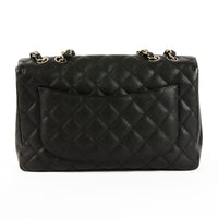 CHANEL - Jumbo Classic Single Flap Bag in Black Caviar Leather - Handbag
