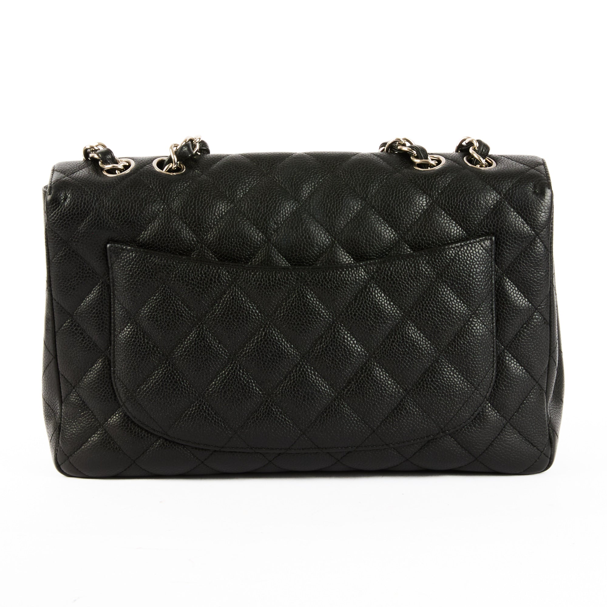CHANEL - Jumbo Classic Single Flap Bag in Black Caviar Leather - Handbag