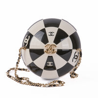 CHANEL - Minaudière Bag Sphere Ball CC Logo Enamel Resin Black White - Handbag