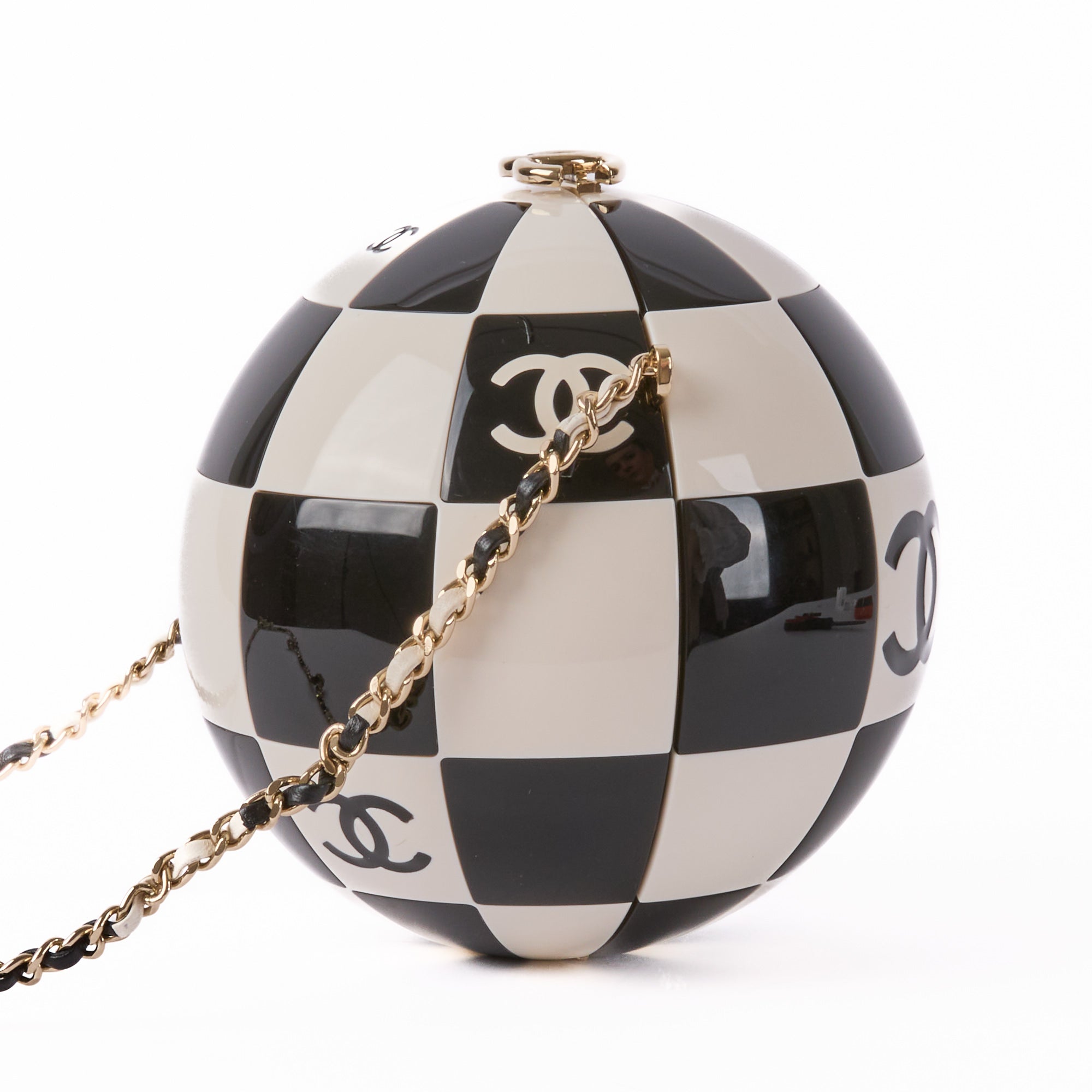 CHANEL - Minaudière Bag Sphere Ball CC Logo Enamel Resin Black White - Handbag