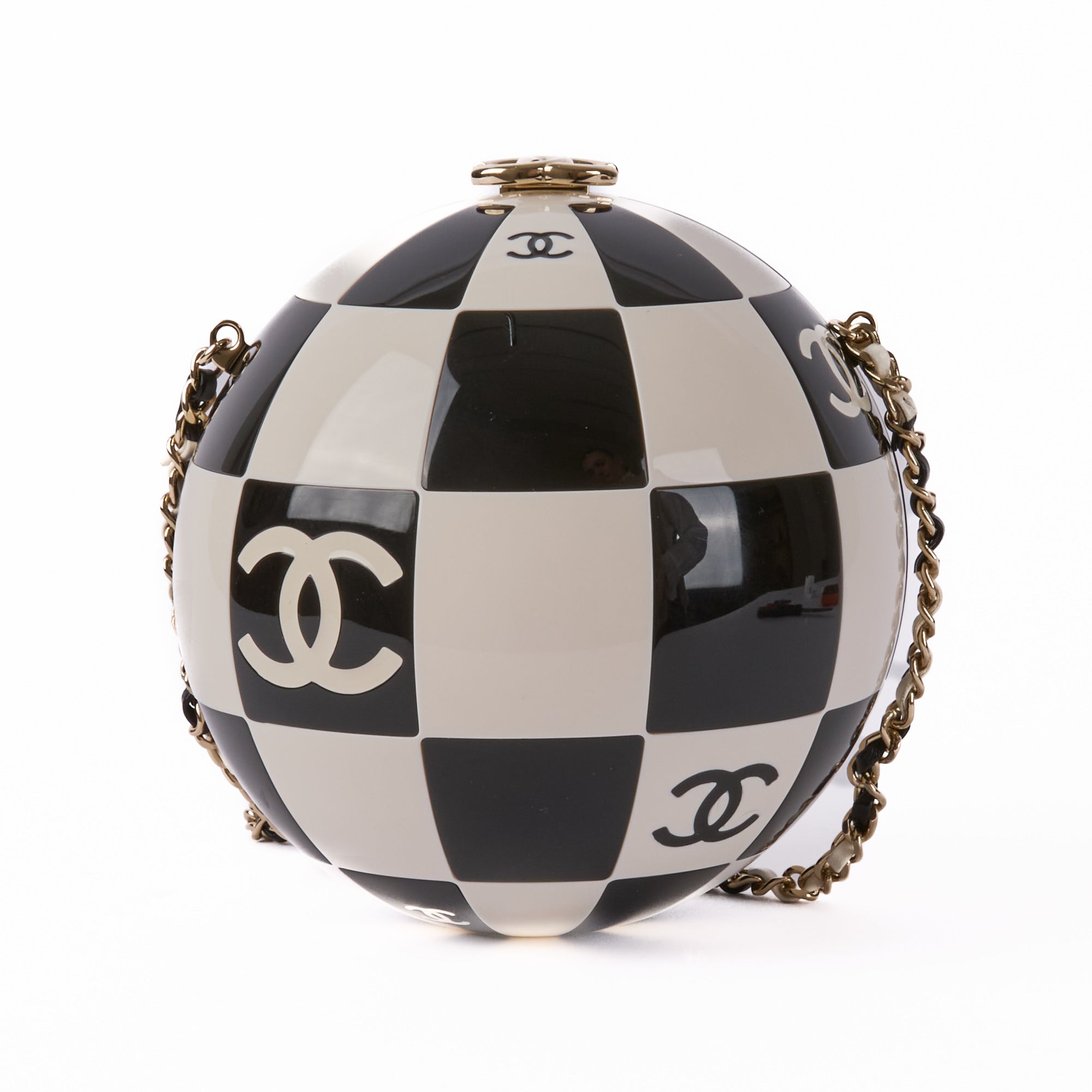 CHANEL - Minaudière Bag Sphere Ball CC Logo Enamel Resin Black White - Handbag